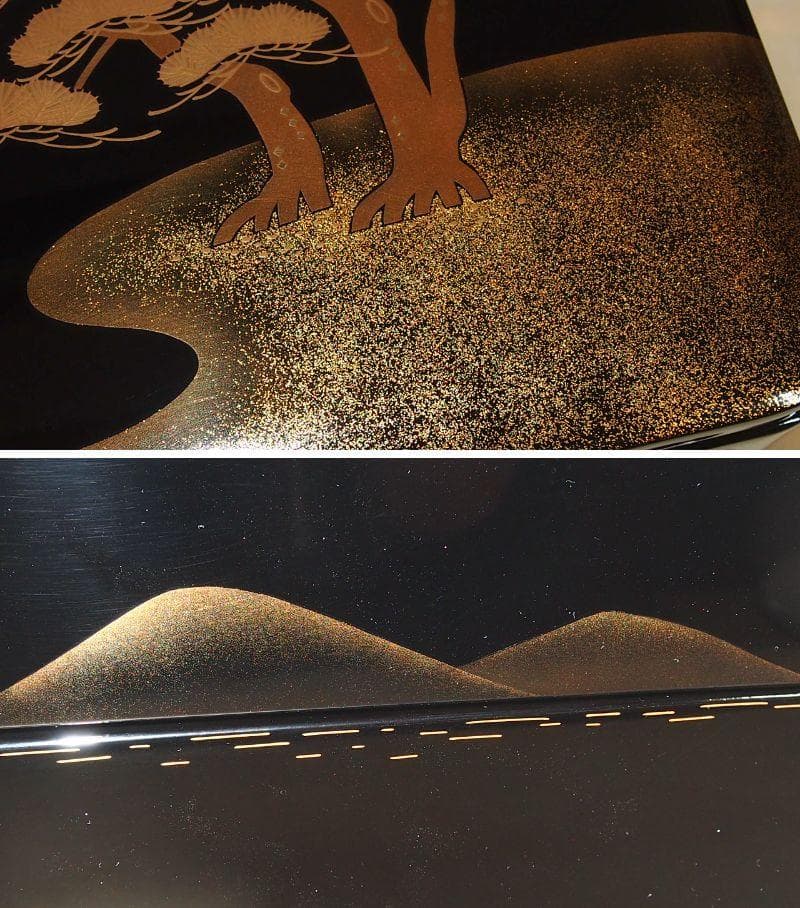 【未使用】輪島塗 松島蒔絵 三段重箱 重台付き 老松/山水 お重/弁当箱 漆器