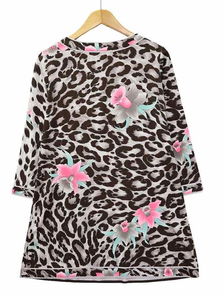 レオナール ハーフボタン 長袖 レオパード ウエストベルト チュニック L