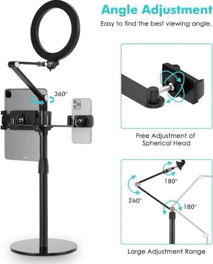 3-in-1 自撮りデスクトップ ライブスタンド 高さ調節可能viozon