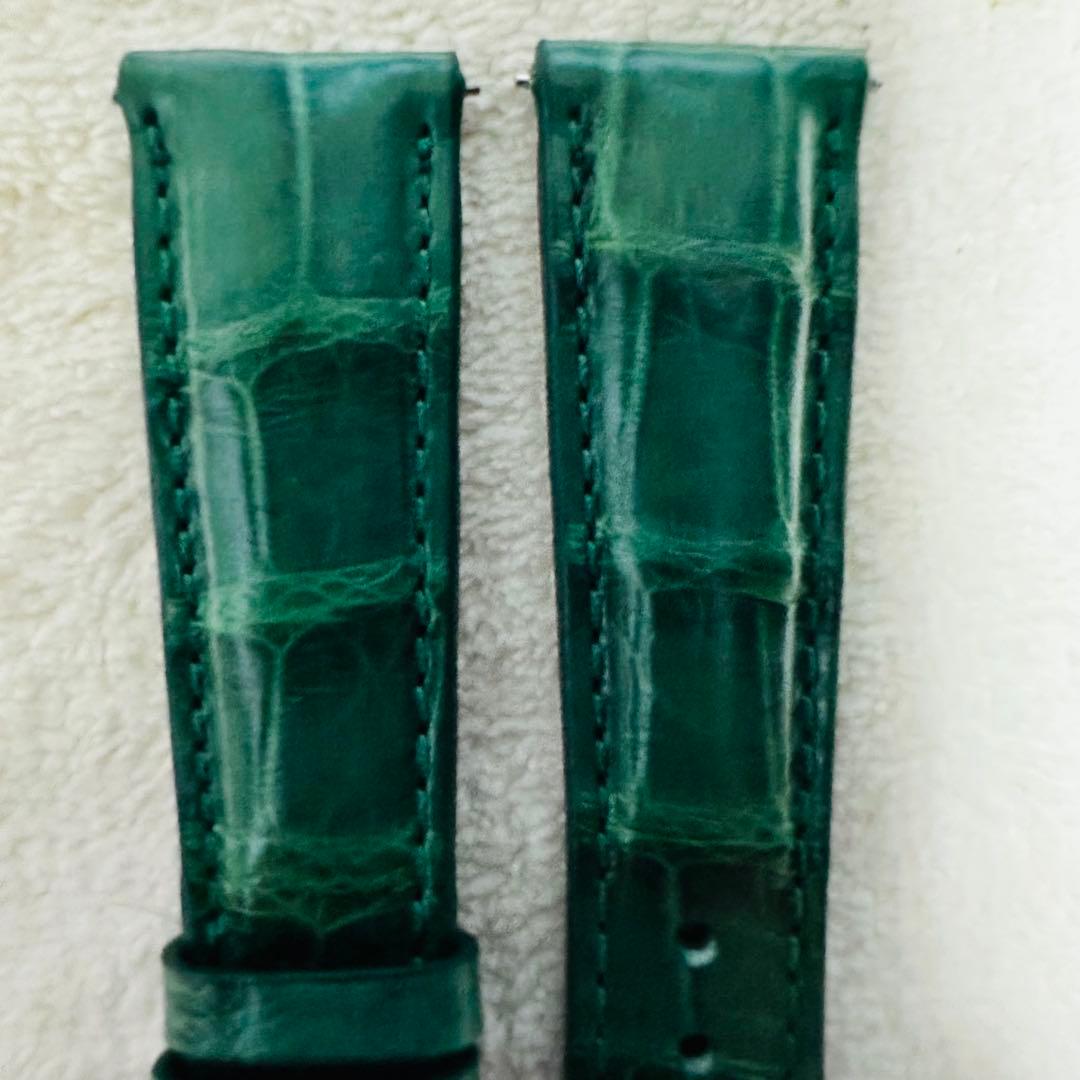 6036#20mm-16mmグリーン★本物クロコダイルレザーベルト★スイス製