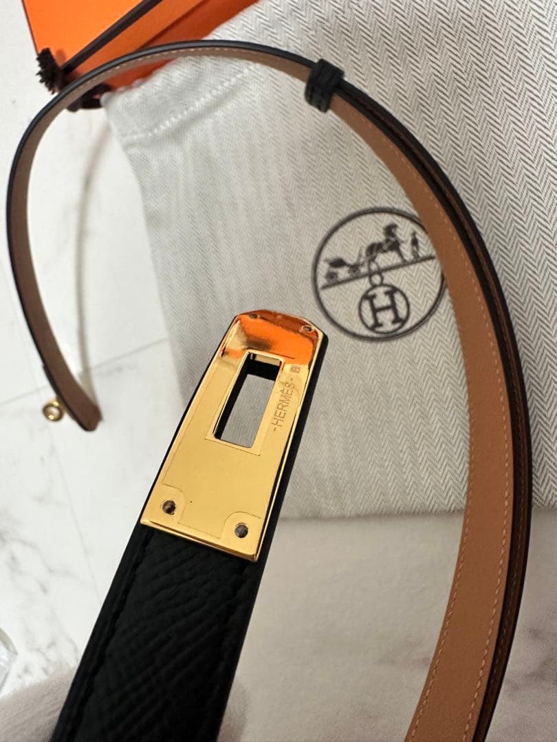 HERMES ケリーベルト ノワール　YG K刻印