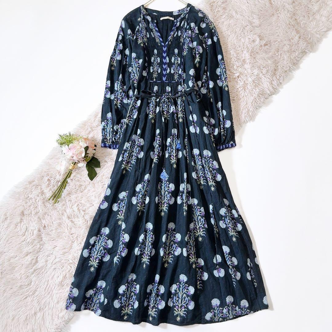 極美品ꕥヌキテパ 2024 完売 コットンジャガードマリーゴールドプリントドレス