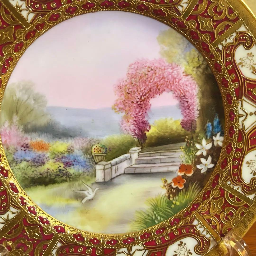 オールドノリタケ マルキ印　金盛り　風景花鳥文皿 里帰り　アンティーク