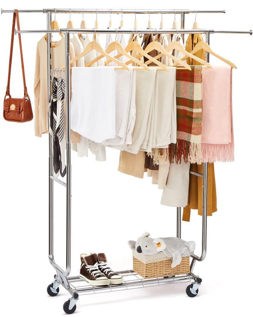 ハンガーラック　パイプハンガー　耐荷重150kg スタンド棚付　伸縮　高さ調節可