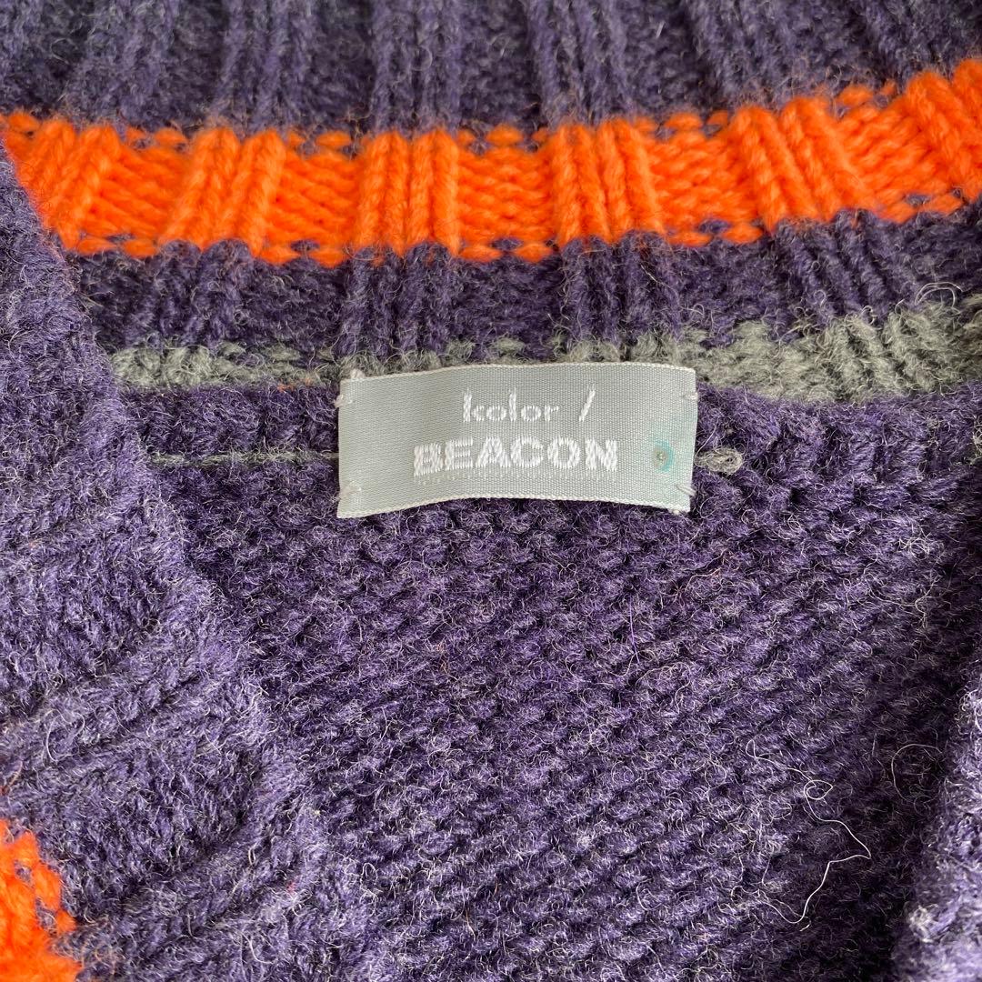 kolor BEACON ネイビー パープル Vネックニット ウール100%