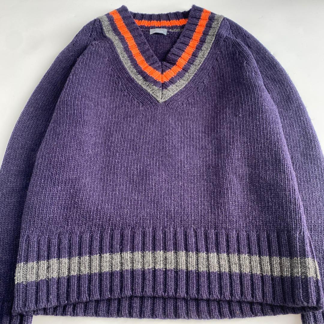 kolor BEACON ネイビー パープル Vネックニット ウール100%