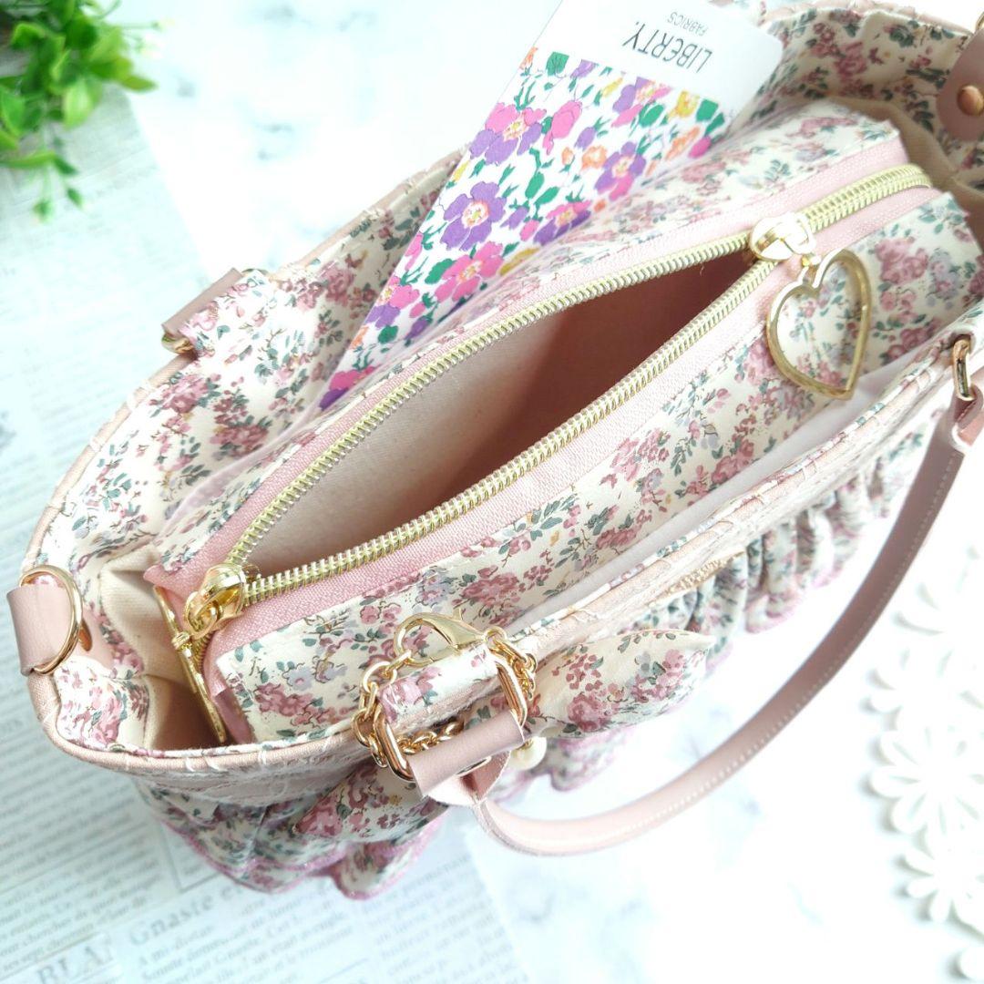 クラシカルピンク×マーガレット刺繍 トリプルフリルトートバッグ✩.*˚