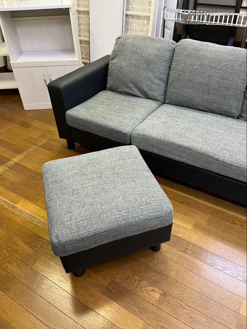 激安販売!! 3人掛けソファ カウチソファ オットマン付き オーヤマ