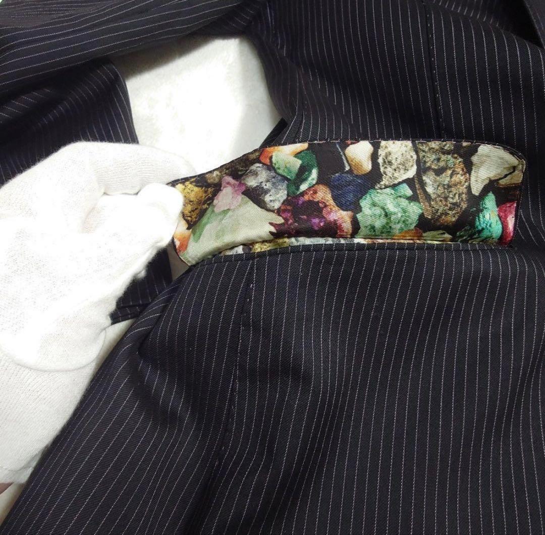 【美品/希少】ポールスミス×ロロピアーナストライプスーツ☆シルク混☆裏地花柄☆M