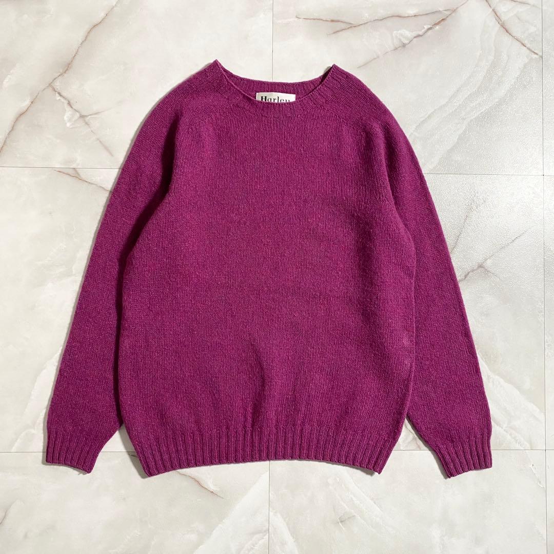 A18402 美品 ハーレーオブスコットランド シェットランドニット 紫42