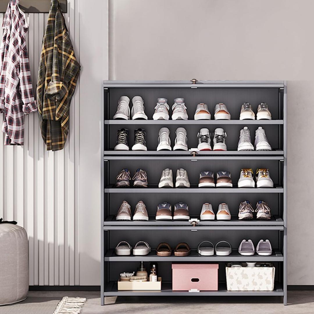 【訳あり大特価商品】 シューズラック グレー 扉付き シンプル