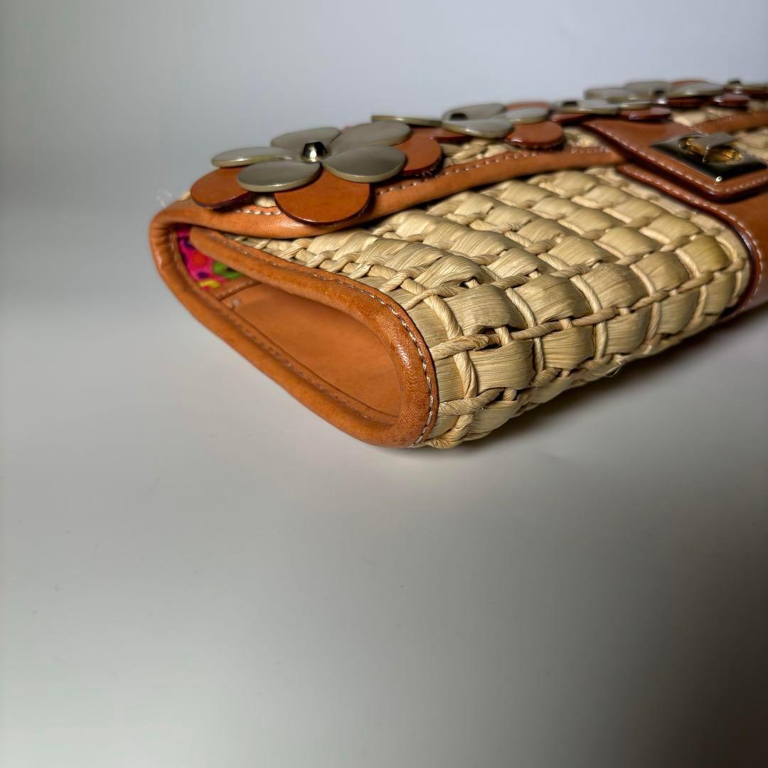 ✨️極美品✨️ケイトスペード クラッチバッグ ストロー かごバッグ 袋付き