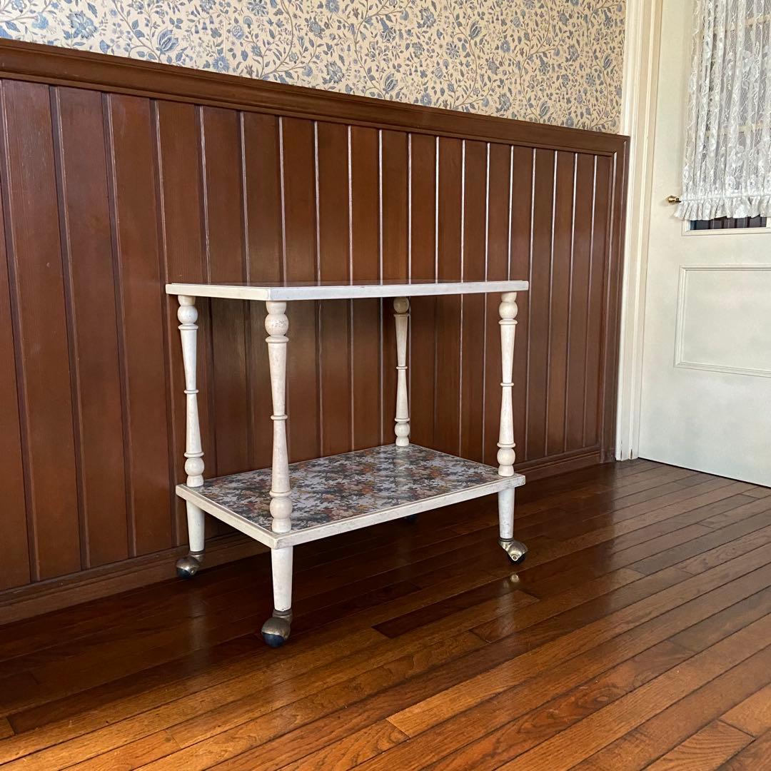 昭和レトロ　花柄　キッチンワゴン　木製ワゴン　当時物