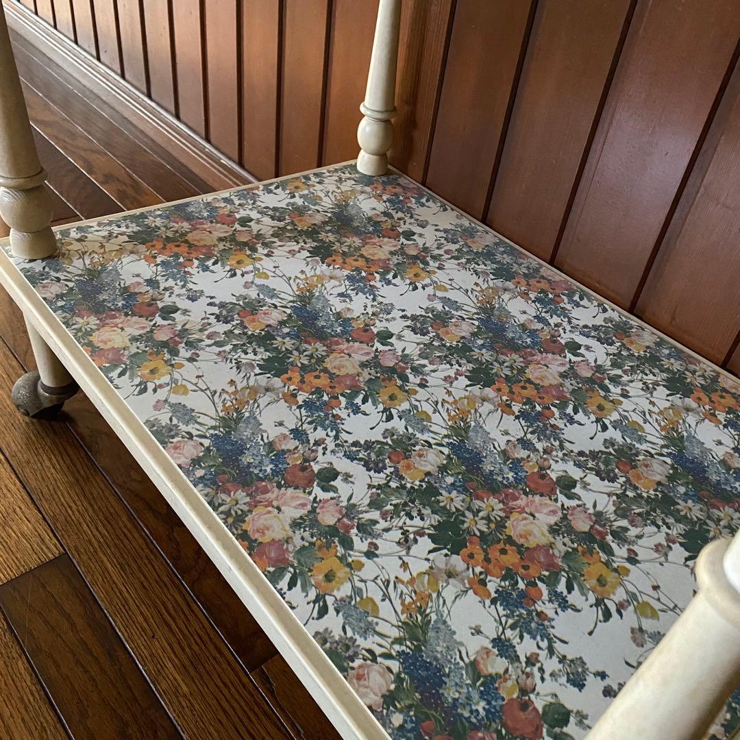 昭和レトロ　花柄　キッチンワゴン　木製ワゴン　当時物