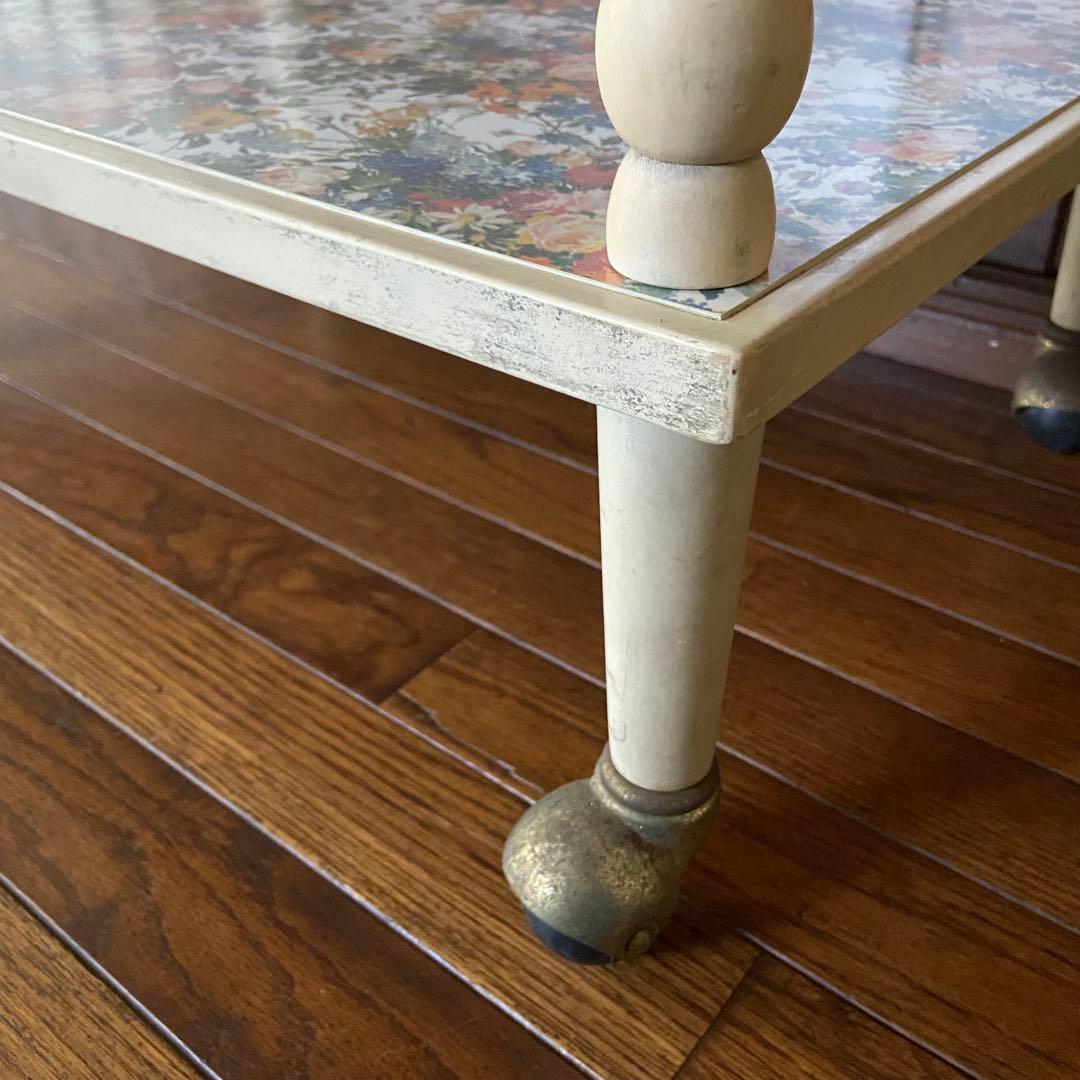 昭和レトロ　花柄　キッチンワゴン　木製ワゴン　当時物