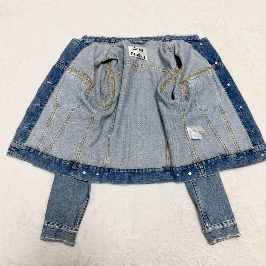 アクネ ストゥディオズ ノーカラー ダメージウォッシュ加工 デニムジャケット