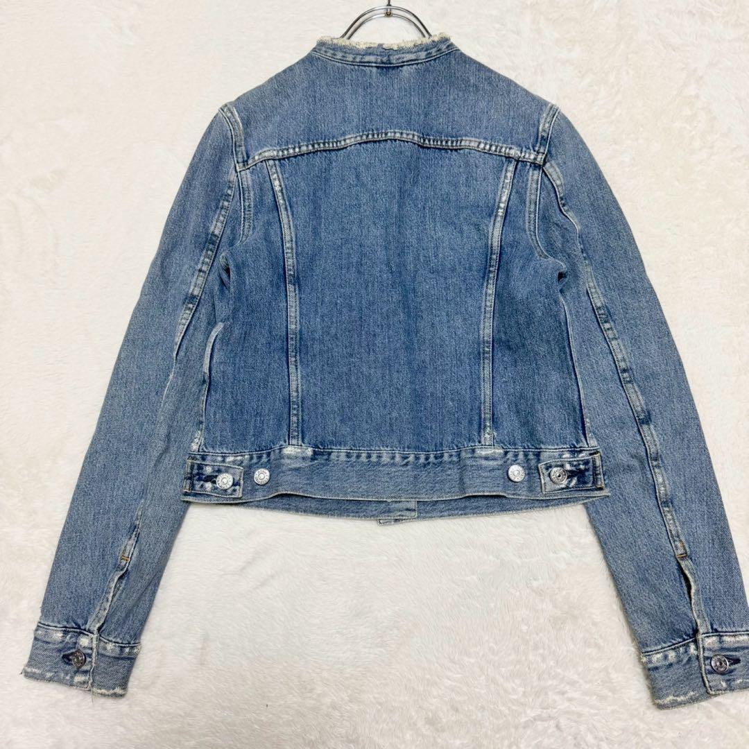 アクネ ストゥディオズ ノーカラー ダメージウォッシュ加工 デニムジャケット