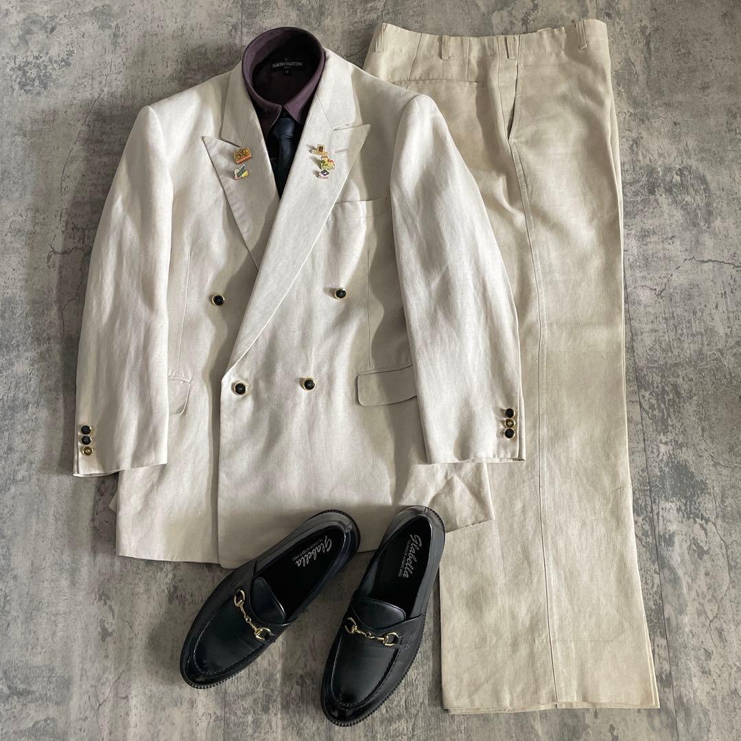 希少 ヴィンテージ dunhill 黒金ボタン ダブルスーツ ホワイトアイボリー