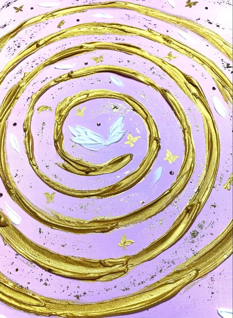 開運絵画　浄化　守護天使　龍神様エネルギー　金箔　神の化身　蝶々