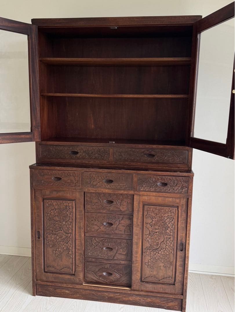 Icchodo 軽井沢彫 桜 彫刻 時代 カップボード （下の戸棚のみ）