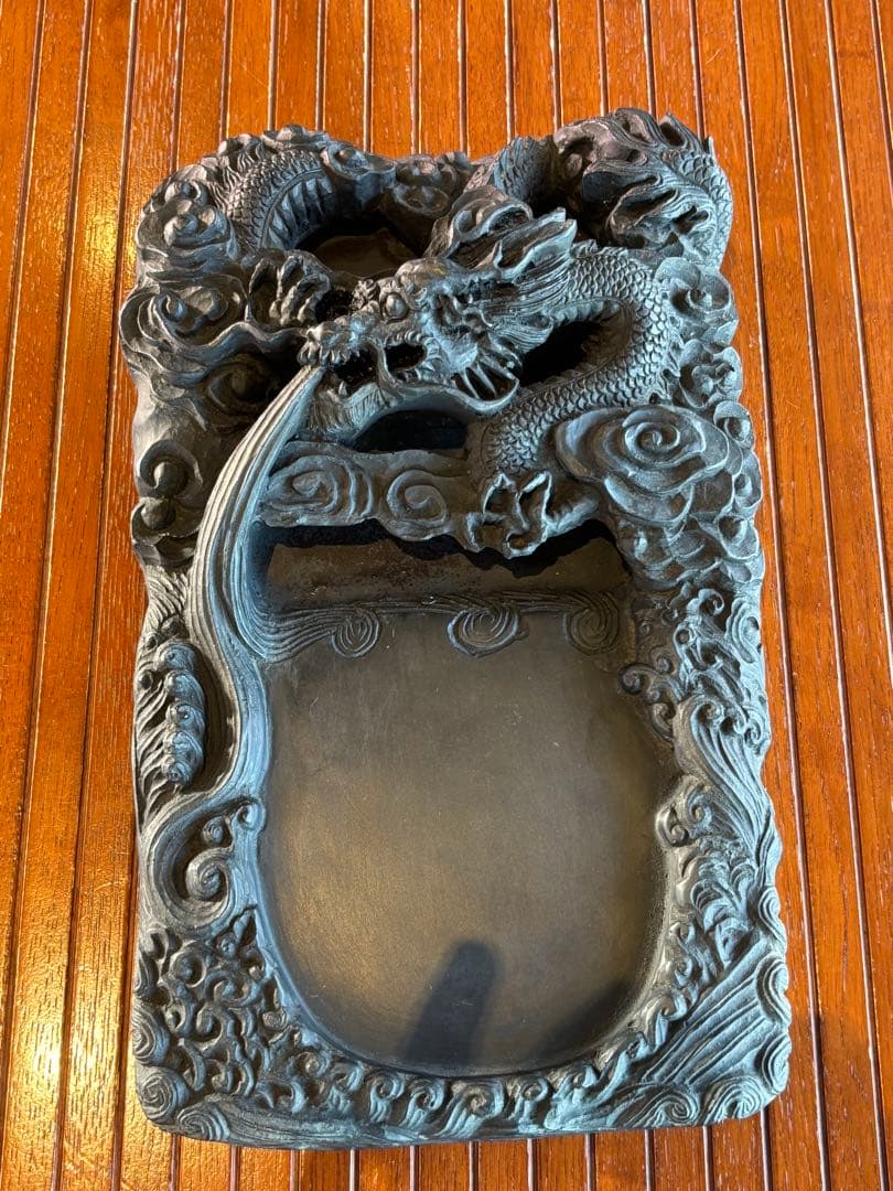 大型37cm 端渓硯 細密龍雲彫刻硯 古玩 硯 古美術　澄泥硯　唐物時代物　中国
