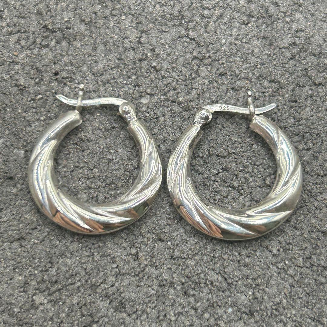 シルバー925 Silver ツイストフープピアス/軽研磨仕上げ/20mm/両耳