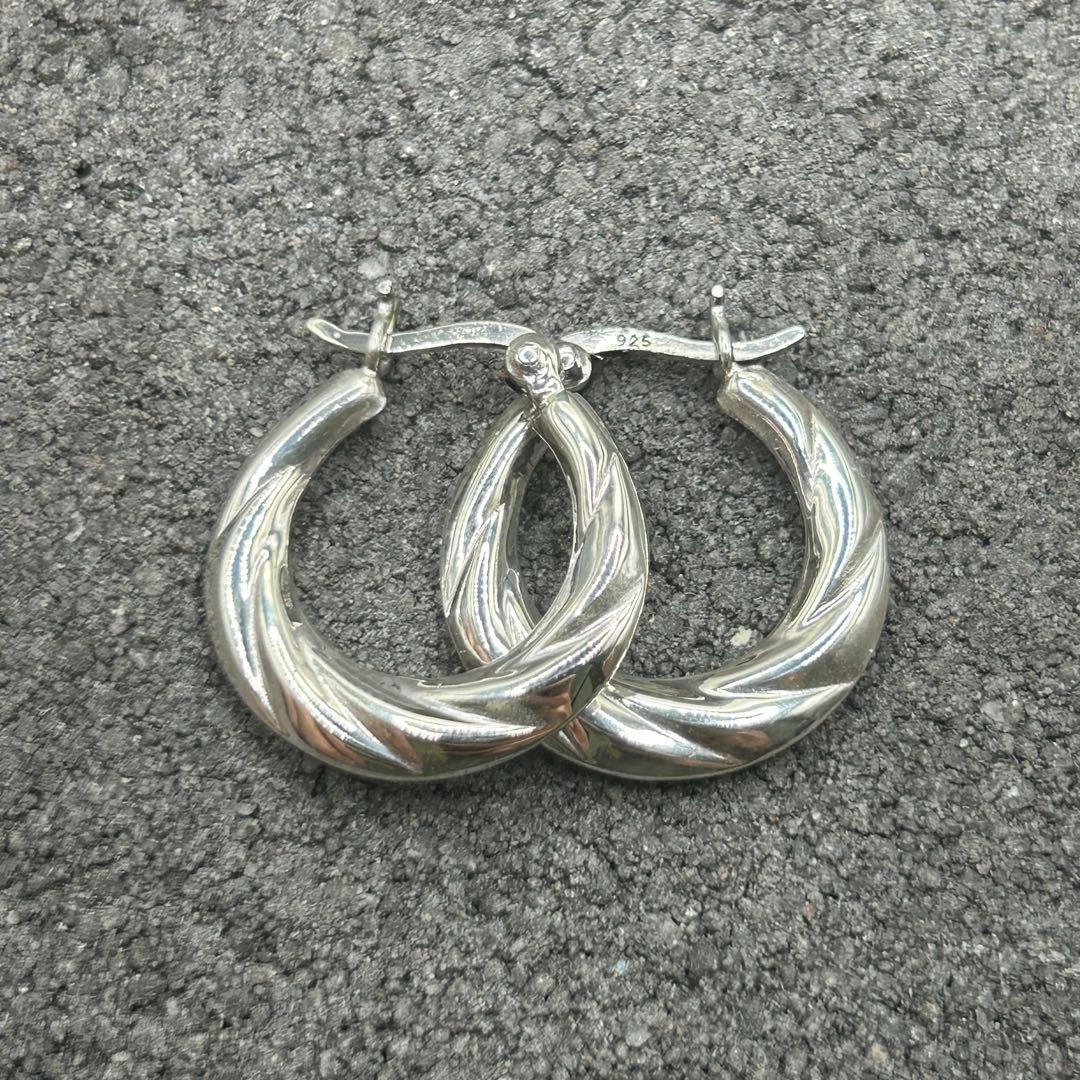 シルバー925 Silver ツイストフープピアス/軽研磨仕上げ/20mm/両耳