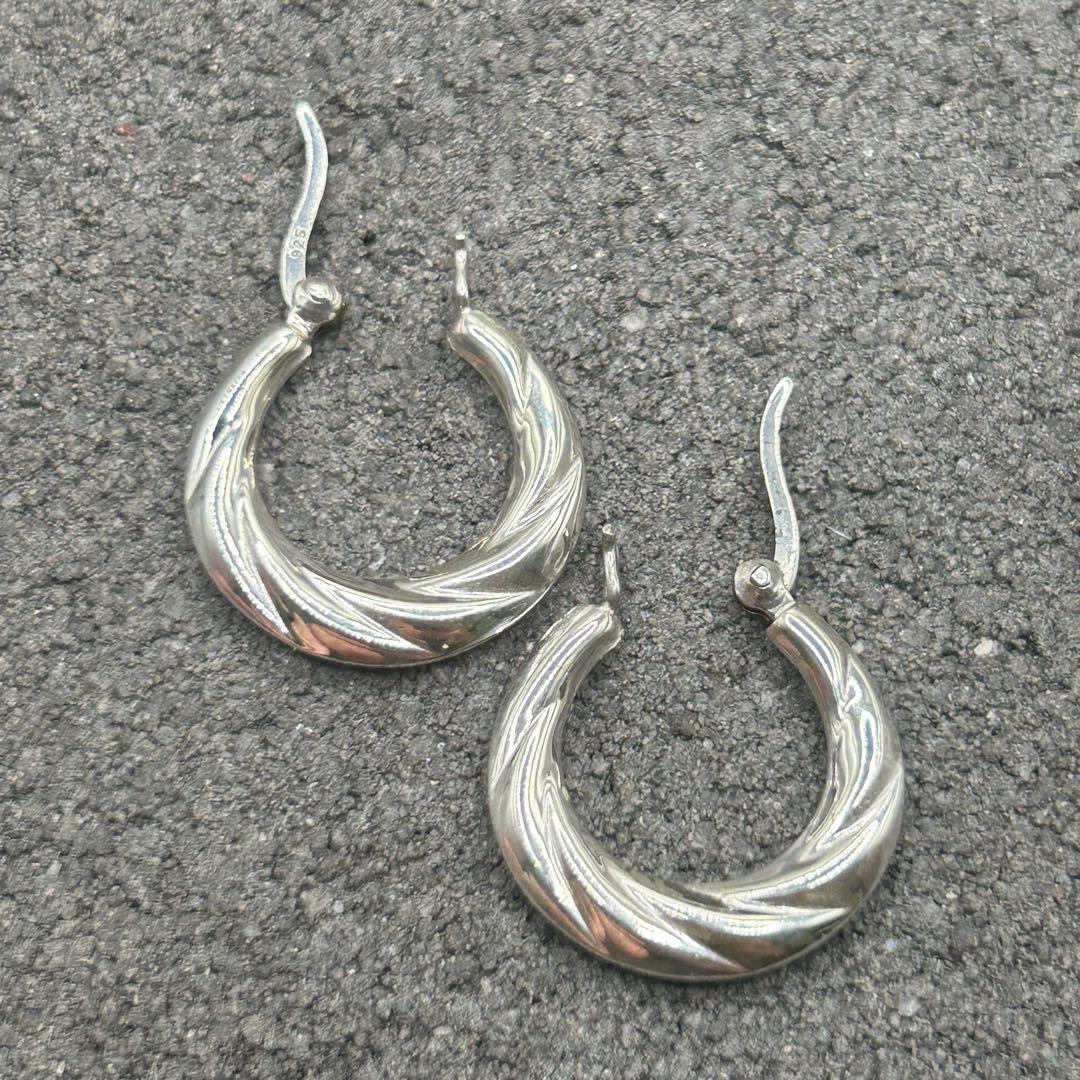シルバー925 Silver ツイストフープピアス/軽研磨仕上げ/20mm/両耳