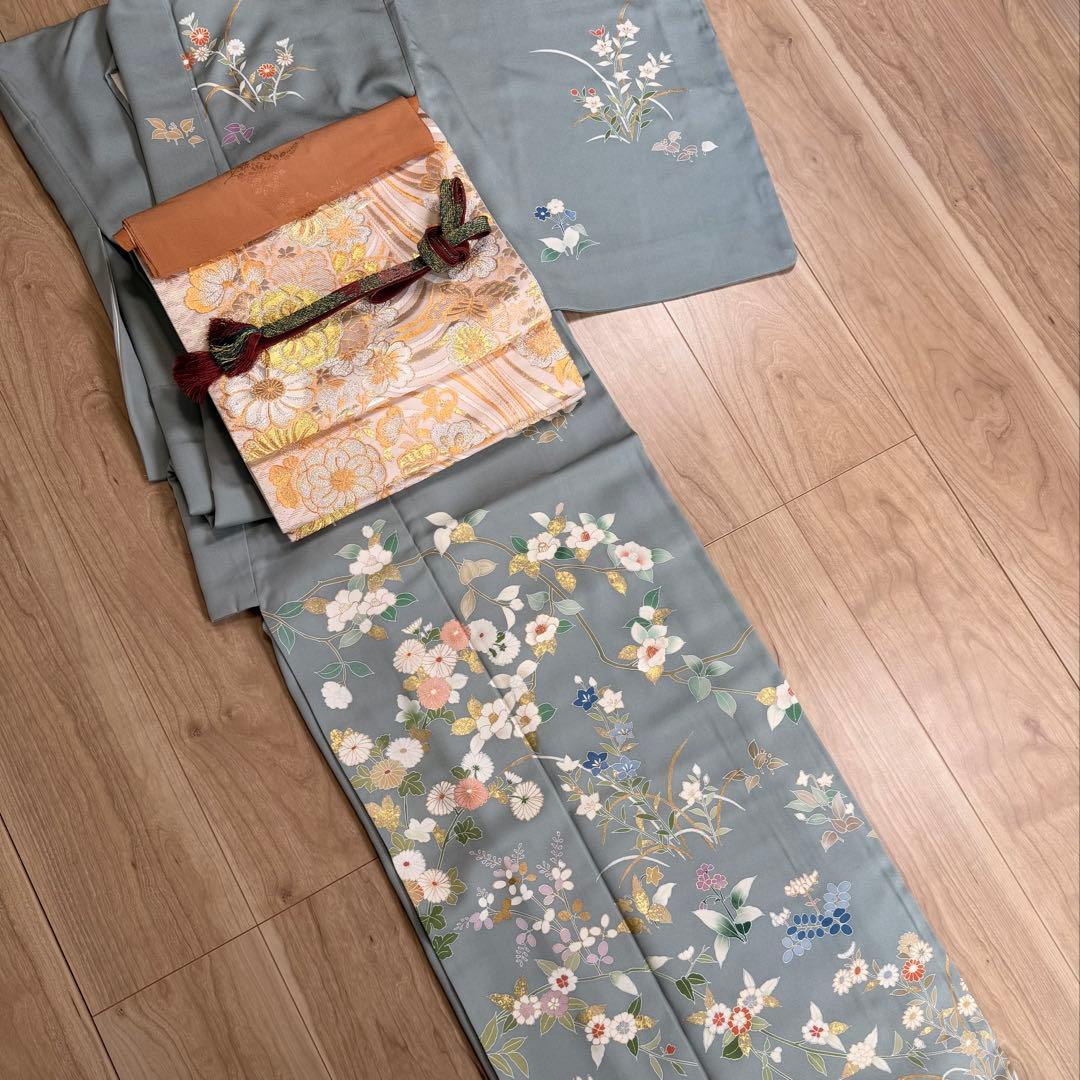超美品　正絹　訪問着　着物　帯揚げ　帯締め　袋帯　辻ヶ花　4点　セット　156