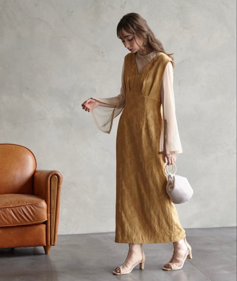 【AIMER】チュールブラウス付きジャカードIラインパーティードレス