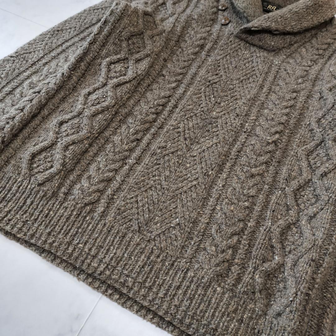 RRL カシミヤ混ウール ショールカラーケーブルハンドニット S アランニット