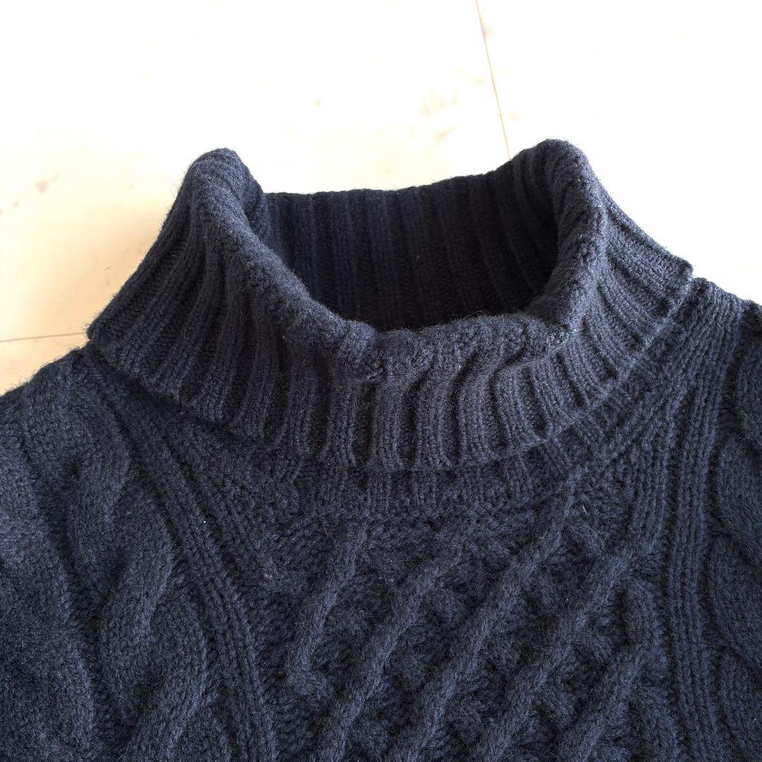 ドルモア タートルネックニット ケーブル ダークネイビー 48