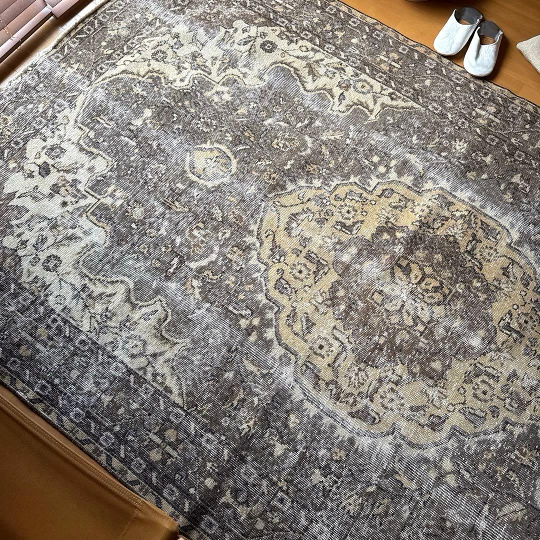 超大判165×286 メダリオン　グレージュ　ボタニカル　トルコヴィンテージラグ