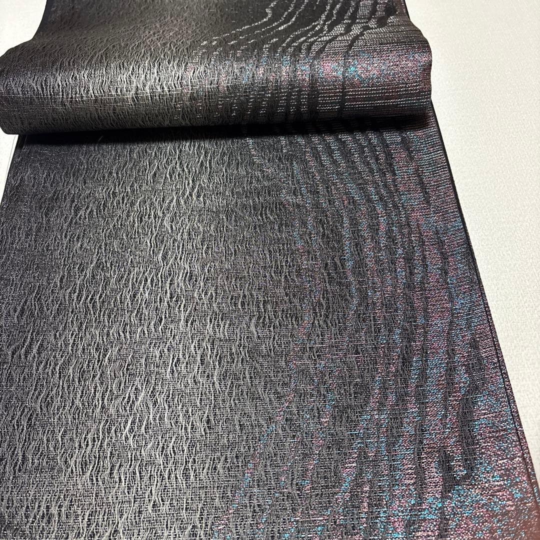 紋袋帯 IA52 黒とグレーの波模様