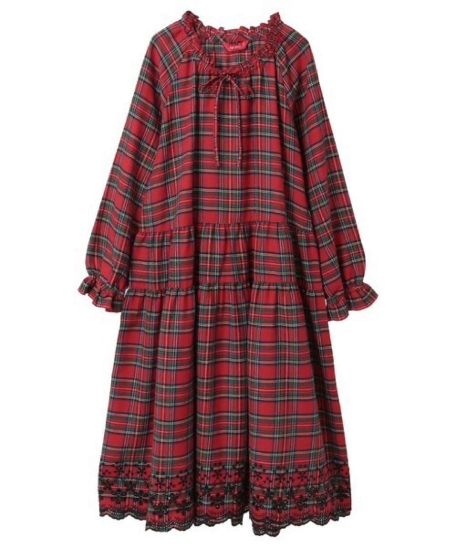 ピンクハウス 2026年 福袋 タータンチェック柄長袖ワンピース 赤