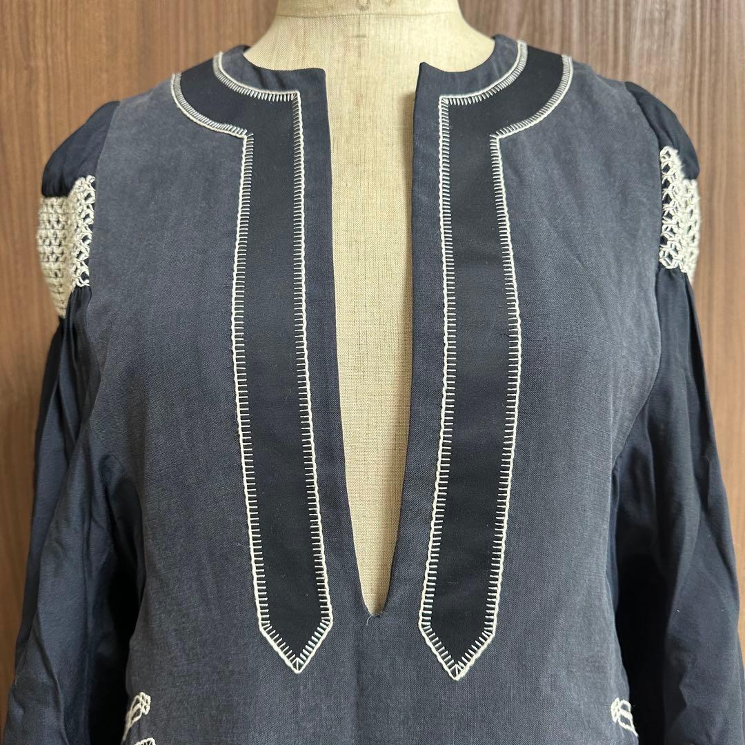 MM17SS-DR079 マメクロゴウチ サイズ2 長袖ワンピース ネイビー