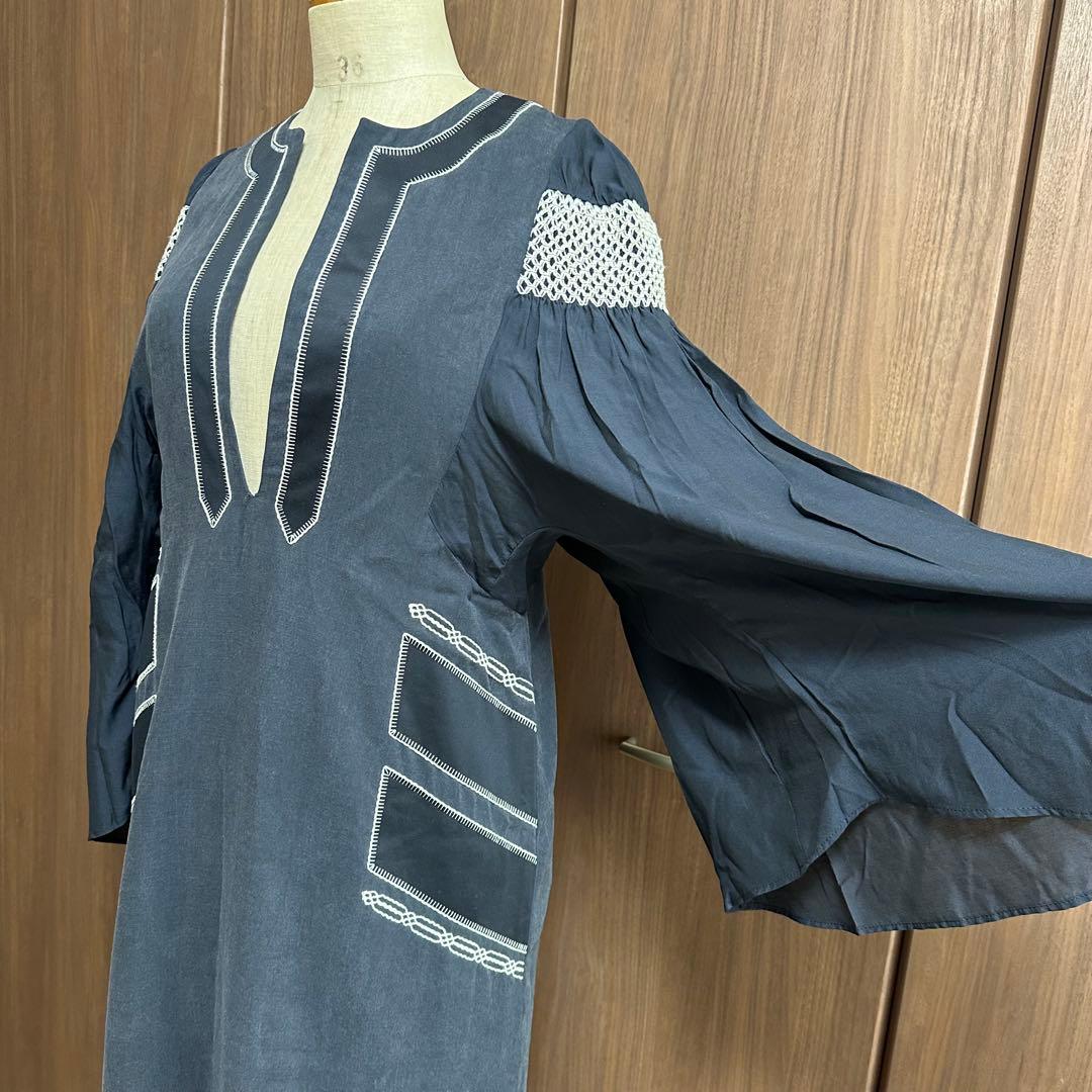 MM17SS-DR079 マメクロゴウチ サイズ2 長袖ワンピース ネイビー