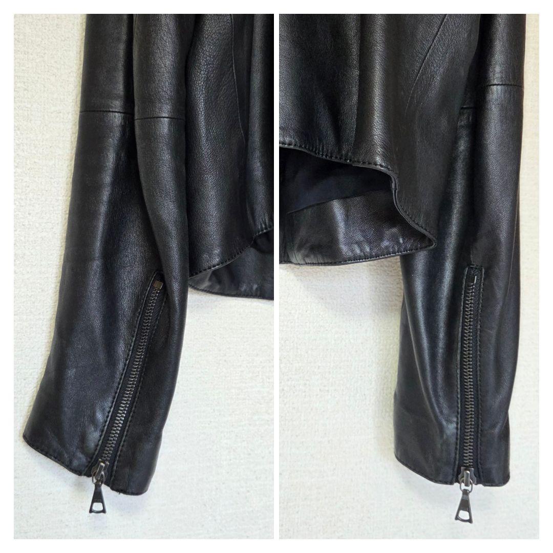 【美品】Theory 現行ロゴ シングル ライダースジャケット 羊革 S 黒