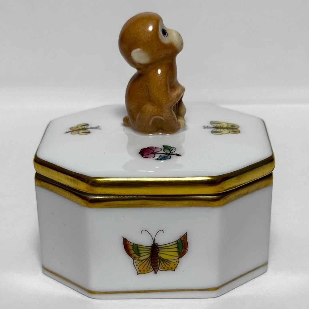 【美品】HEREND ヴィクトリア プレーン 干支小筺 申 さる ボンボニエール