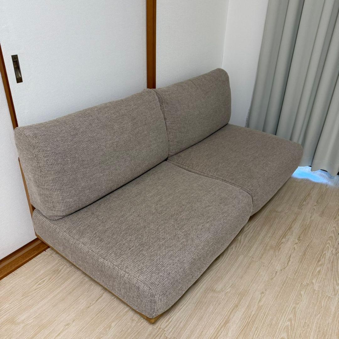 ゆったり座れるアームレスソファ　２シーター　ポリエステル平織　ベージュ　無印良品