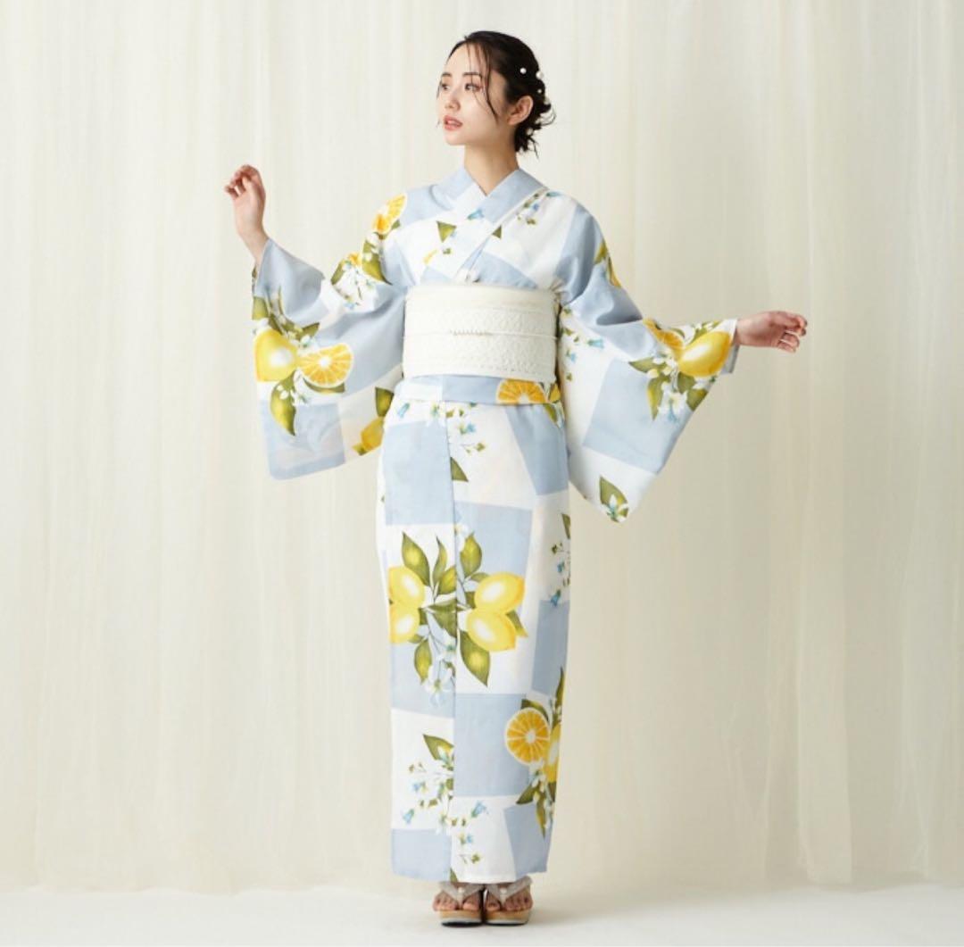 シーズンセール！ふりふ　新品！夏着物　浴衣　レモンと百合が可愛い！！！