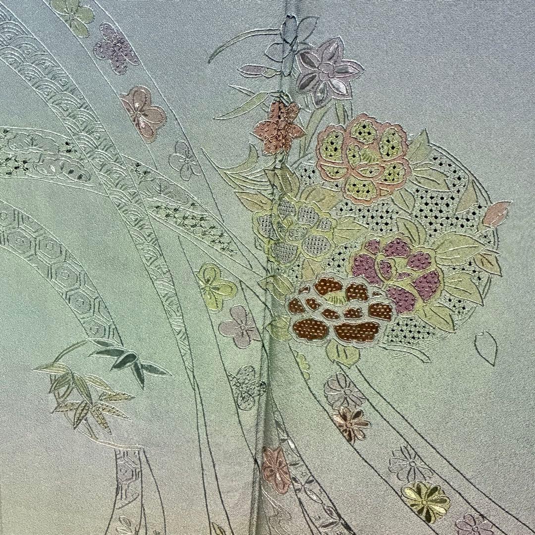 D121 訪問着 汕頭・蘇州・相良刺繍 総刺繍 正絹 着物 袷 極美品