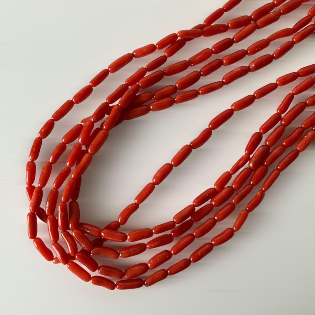 美品 K14 刻印 天然 5連 ネックレス サンゴ コーラル