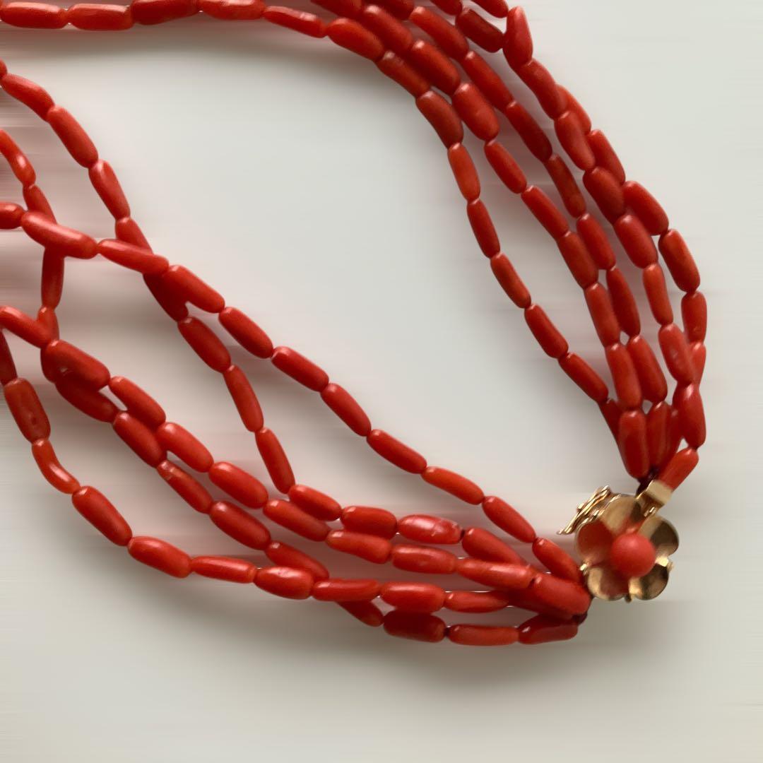 美品 K14 刻印 天然 5連 ネックレス サンゴ コーラル