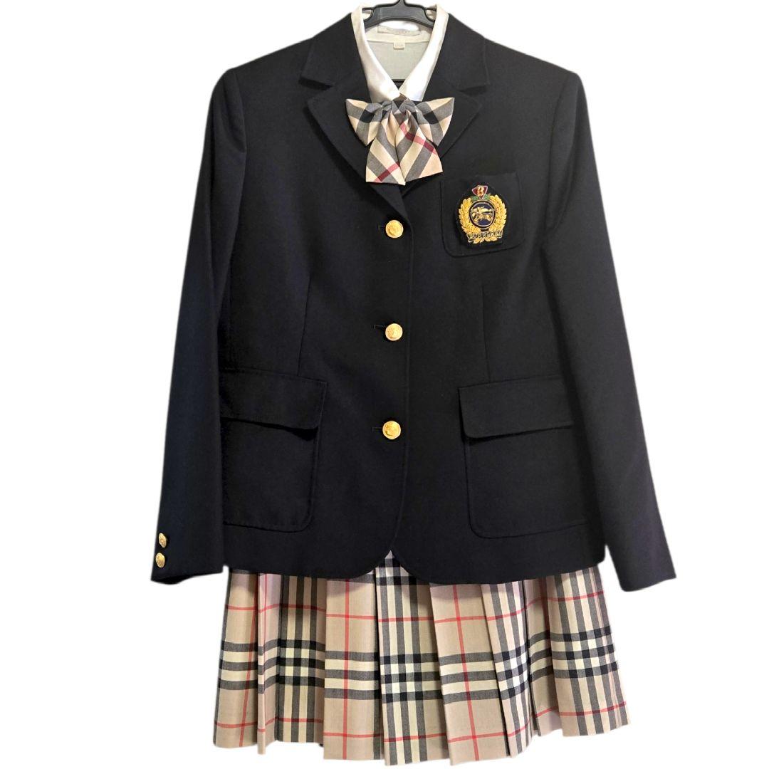 BURBERRY バーバリー 濃紺ブレザー スカート ブラウス リボンタイ