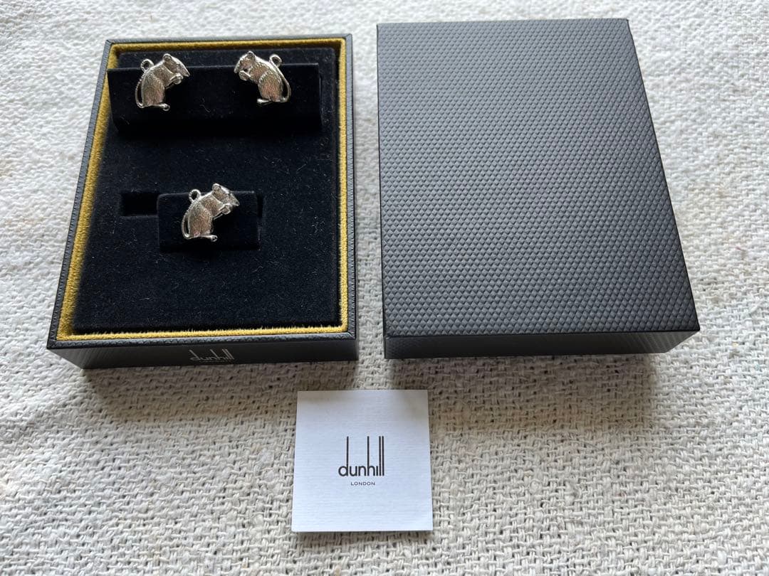 【ダンヒル Dunhill】ねずみ　カフス & ラベルピン セット