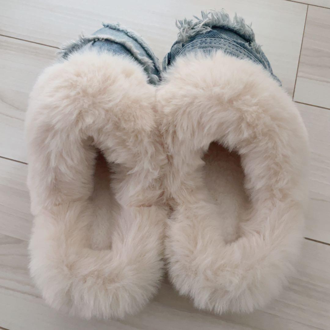 デニムリメイク ファーサンダル