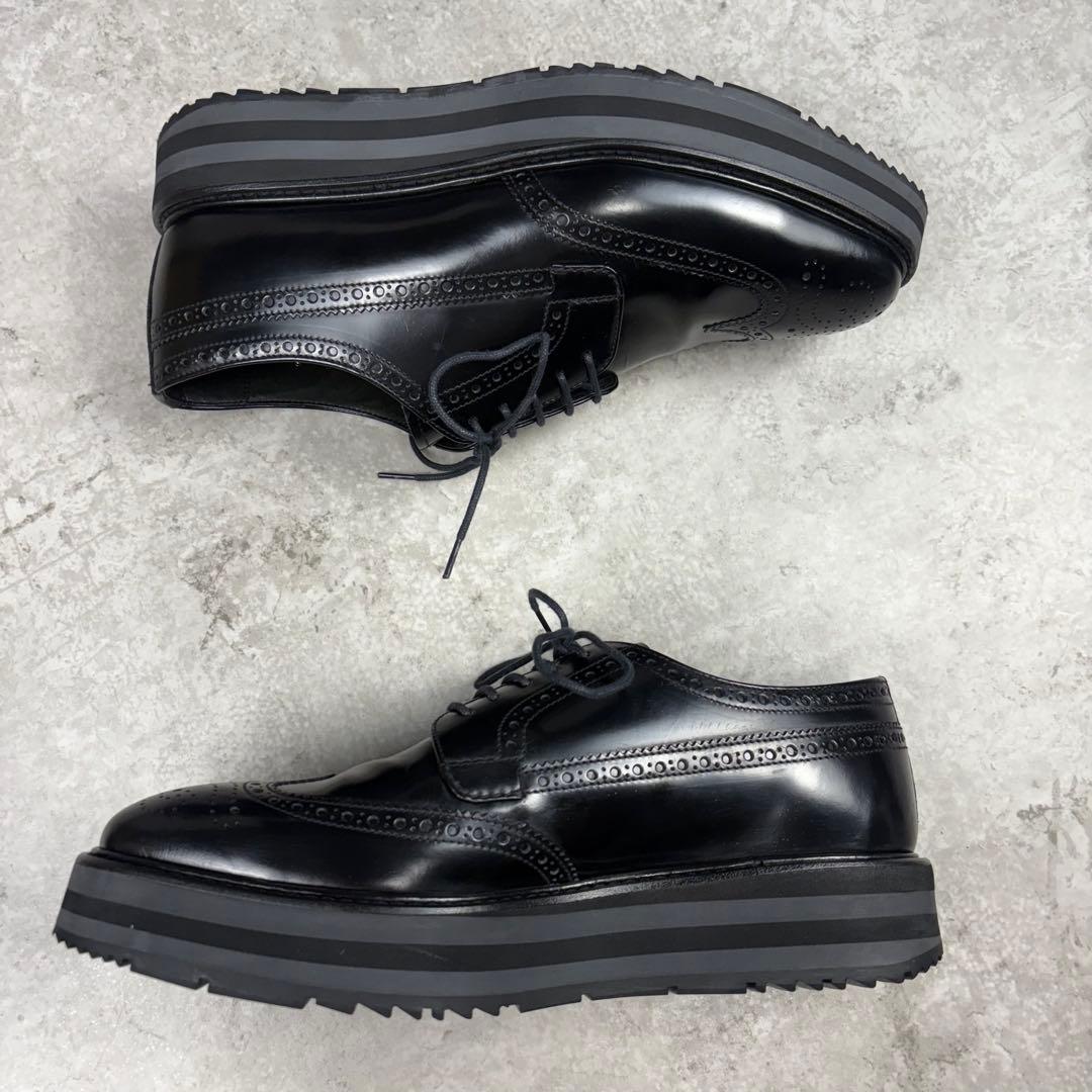 プラダ　PRADA プラットフォーム　厚底　レザー　6 ウイングチップ　ブラック
