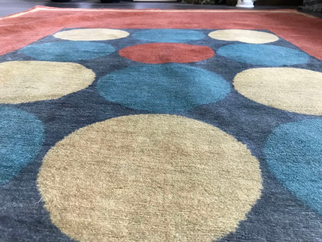 美品 144x201cm 手織り パキスタン 絨毯 ラグ ラグマット 幾何学模様