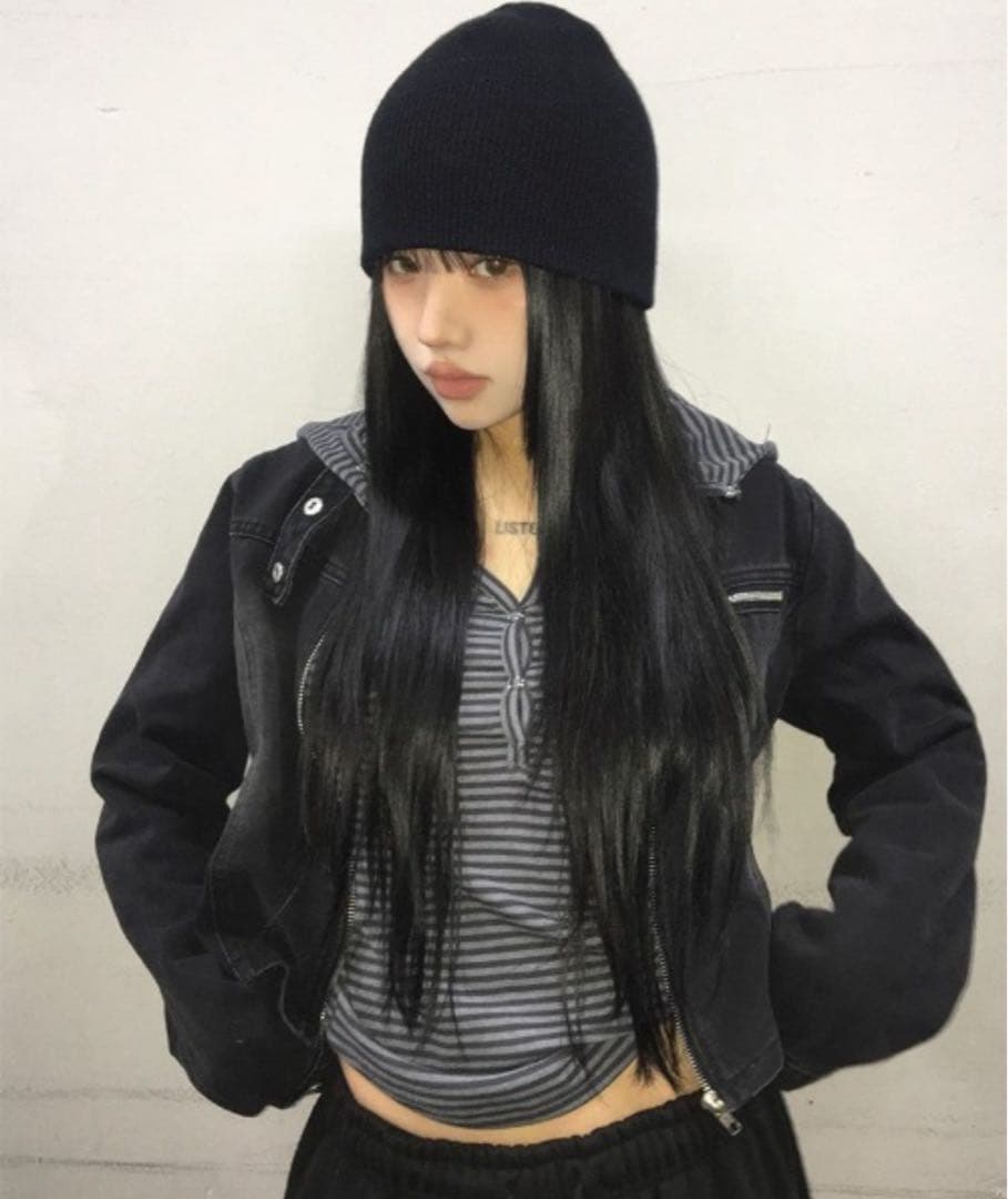 anyonemore スタンドカラーウォッシングバイカーデニムジャケット